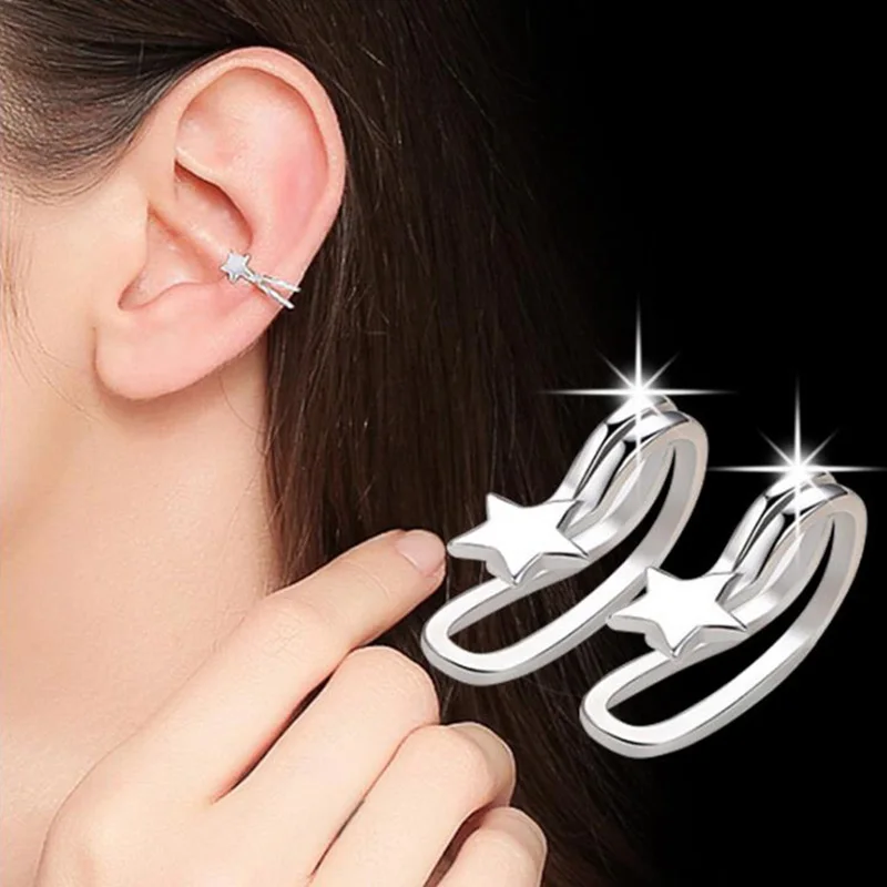 

925 Sterling Silver Minimalist Star Clip Earrings For Women Simple Ear Cuff Earring boucle d'oreille femme SY206