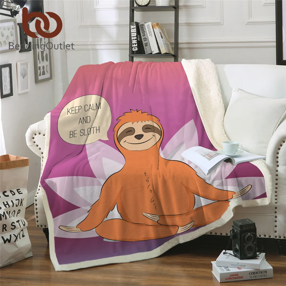 

BeddingOutlet Folivora Blankets For Beds Cartoon Soft Fluffy Blanket Sloth Animal Plush Bedspread Lotus Meditation Linen Blanket