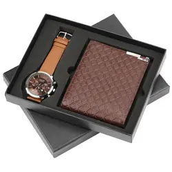 Мужские часы бумажник на подарок набор для мужчин Роскошные наручные часы Мужские кварцевые кожаный ремешок часы подарки на день рождения
