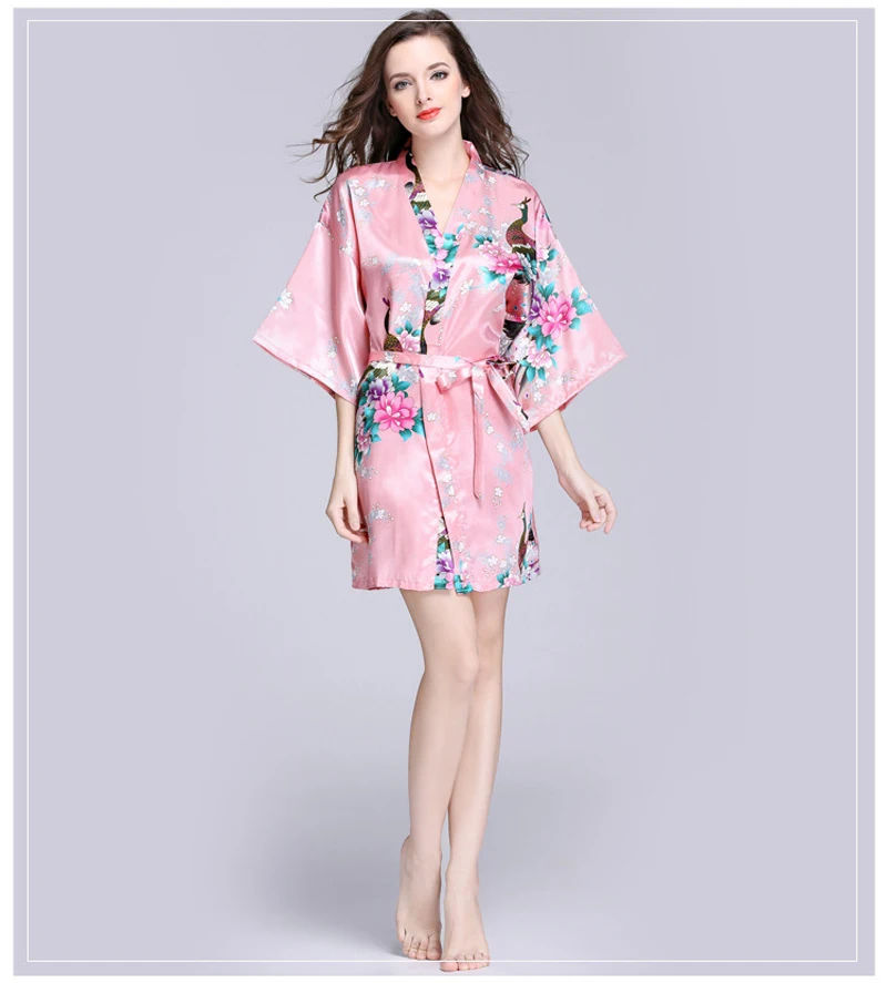 Брендовая дизайнерская обувь Новый женский с цветочным принтом кимоно платье шелк атлас свадебное платье Ночная рубашка цветок размеры S M