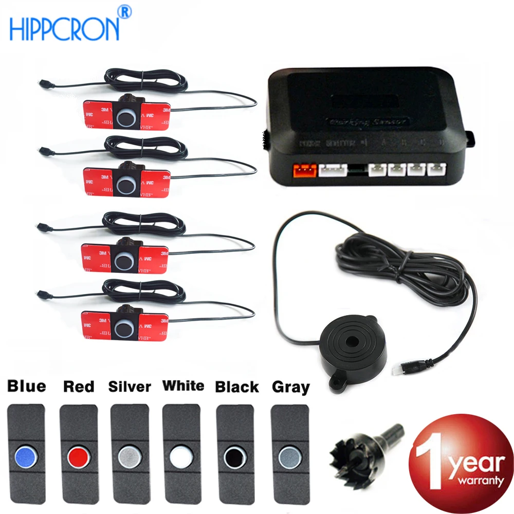 

Hippcron Car Parking Sensor Kit Buzzer 4 Sensors 16mm Reverse Backup Radar Sound Alert Indicator Probe System 12V 6 colors