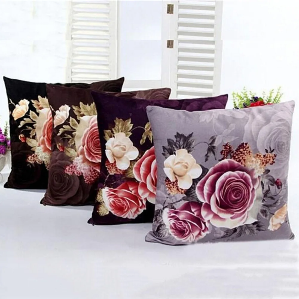 1PC Cover Vintage Printed Flower Pillow Case Throw Polyeter Pillowcase
