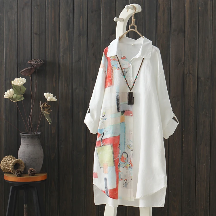 2019 summer new long vintage women blouse and