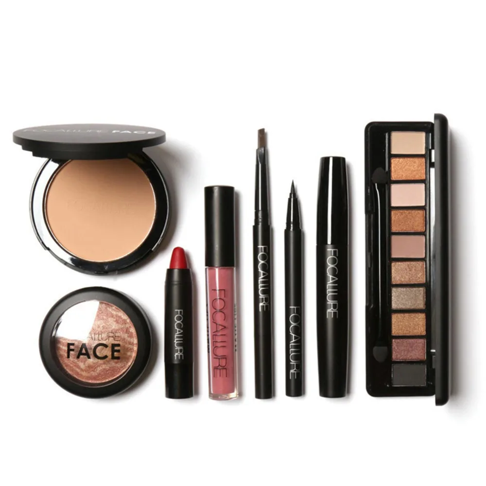 

8Pcs Makeup Suit For FOCALLURE Essential For Beginners brow pens+eyeshadow+powder+lip+eyeliner+mascara+blush+lip gloss hot sale