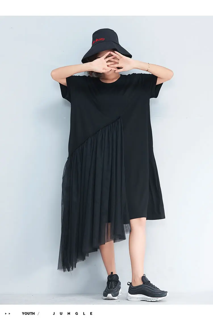 XITAO лоскутное Сетчатое платье миди, летнее, размера плюс, повседневное, короткий рукав, о-образный вырез, необычное, сексуальное, элегантное платье, корейский стиль XWW3747