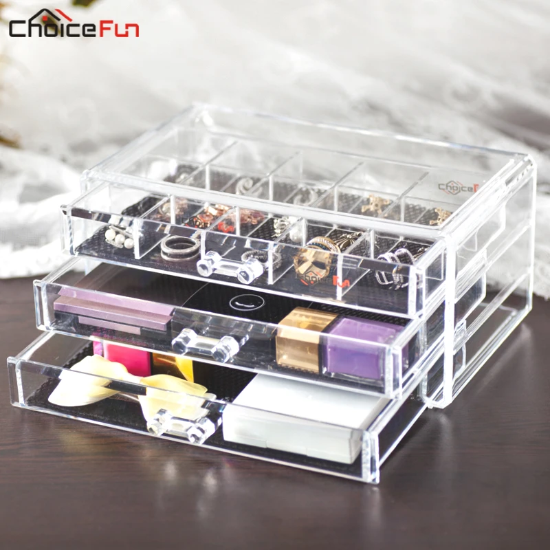 

CHOICE FUN 3 Drawers Plastic Cosmetic Makeup Storage Organizer Box Transparent Acrylic Storage Makeup Box For Jewelry Cosmetic