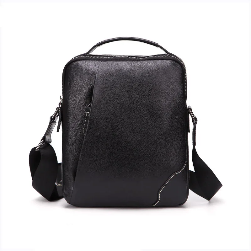

Men's new solid color shoulder bag Leather hand diagonal package Oil wax business casual business bag