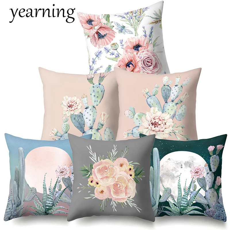 

Rose Pattern Cushion Cover Cactus Plant Printed Polyester Pillow Case Decoration Home Office Throw Pillow Cover kussenhoes