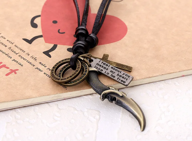 Sword pendants Geometric Zinc Alloy Men Leather Pendant Necklace Jewelry Tribal Ethnic Neckless (4)