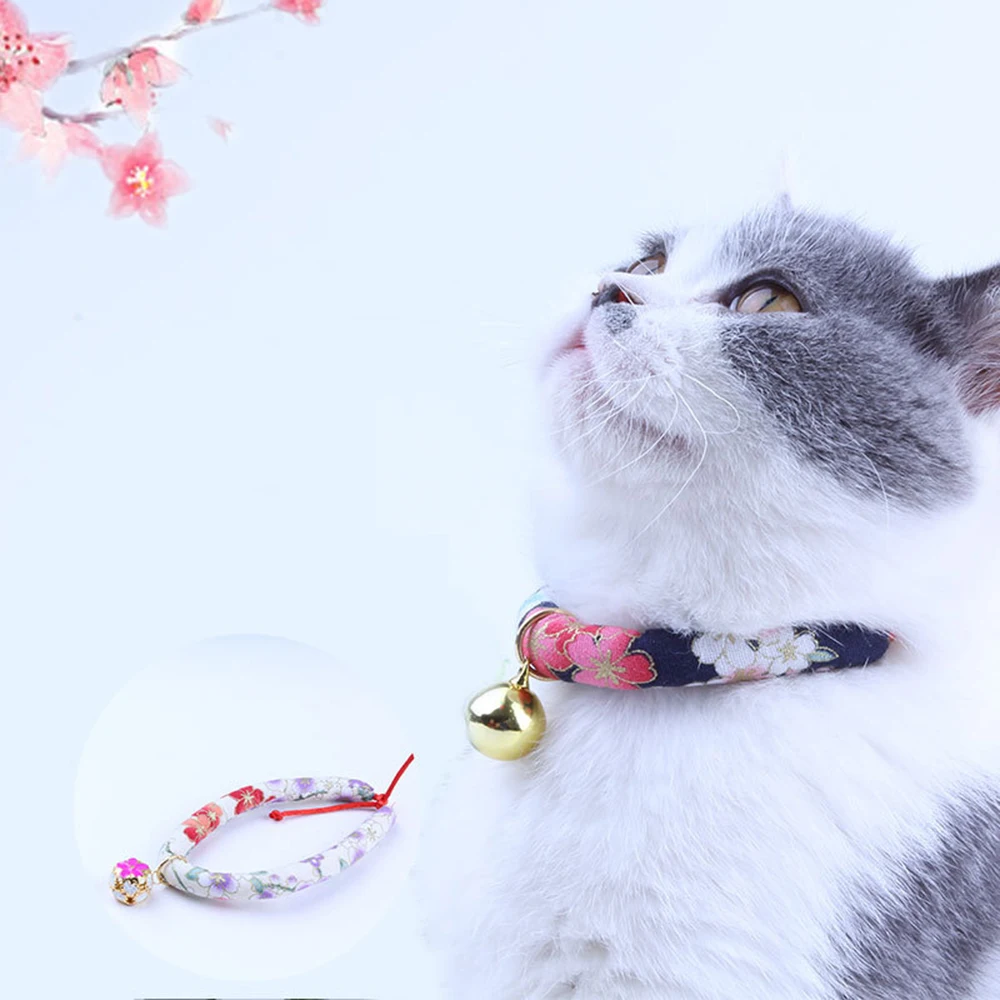 Cat Collar Bell Handmade Japanese Style Adjustable Printed Necktie Necklace With Bell for Puppy Kitten Pet Cat Accessories