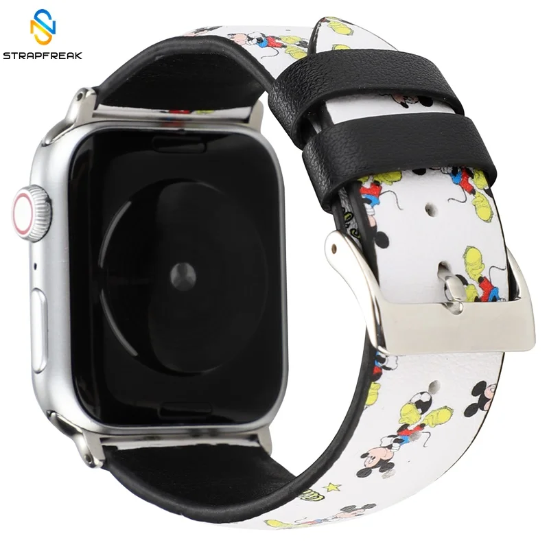 Ремешок из натуральной кожи с Микки Маусом для Apple Watch Series 4, 3, 2, 1, ремешок для iWatch Band 38 мм, 42 мм, 40, 44 мм
