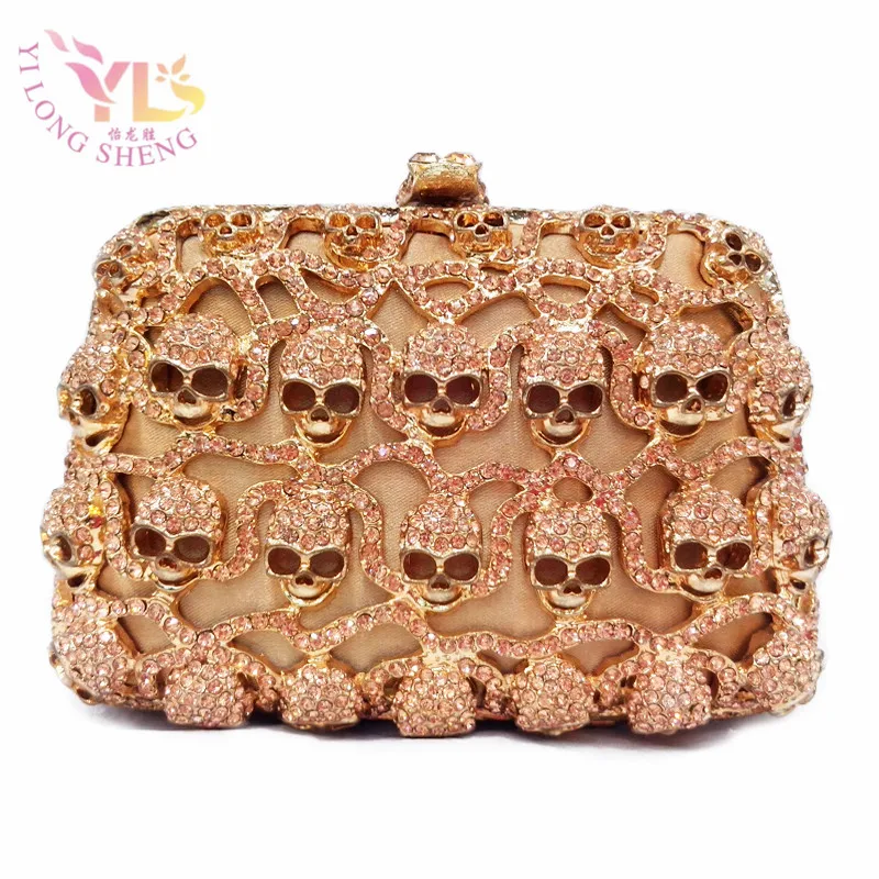 Gold Rhinestone Skull Clutch SKULL Rhinestone Evening Metal Womens