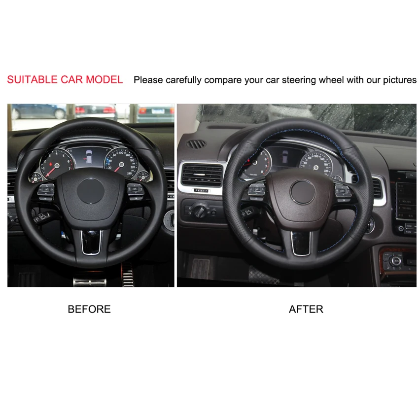 Ручная сшитая PU искусственная кожа крышка рулевого колеса для Volkswagen Touareg 2011 2012 2013