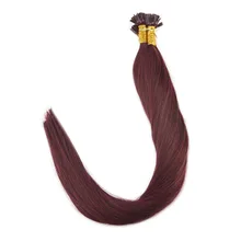 Full Shine Pre Bonded Flat Tip Hair Extensions Wine Red Color #99J 0.8g Per Strand 40g 100% Remy Flat Tip Human Hair Extensions