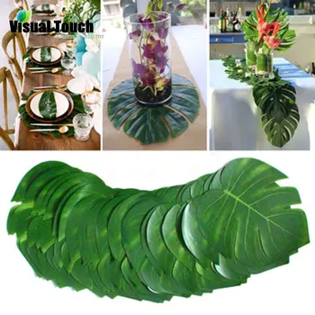 

12pcs/Lot Fabric Artificial Tropical Palm Leaves Simulation Monstera Leaves Hawaiian Luau Party Jungle Beach Theme Table Decor