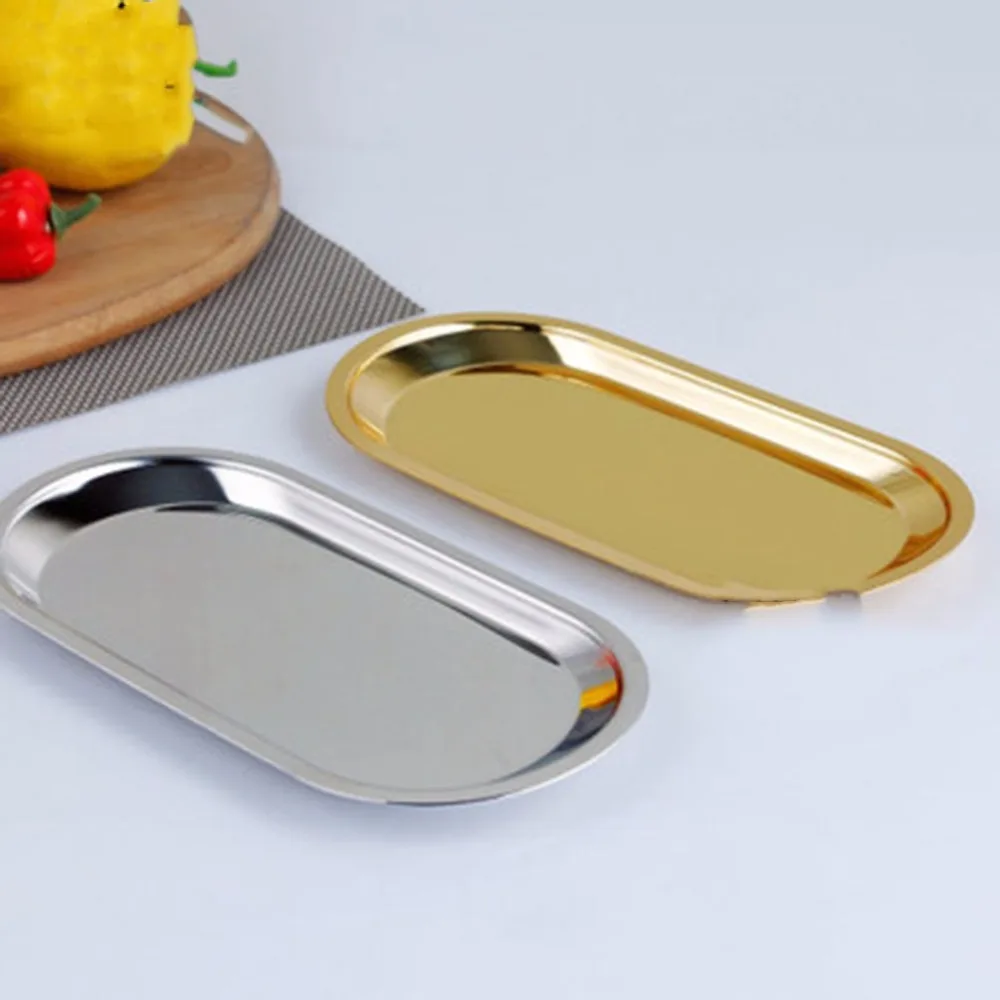 

Heavy Duty Stainless Steel Oval Shape Towel Tray Storage Tray Dish Plate Tea Tray Fruit Trays Cosmetics Jewelry Organizer