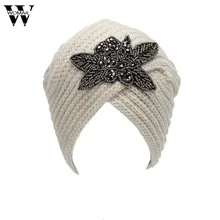 Модная женская зимняя теплая вязаная крючком Лыжная Шапка плетеная тюрбан головной убор шапка