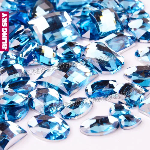

Mix Sizes Shapes 100Pcs/Lot,Flat back Rhinestone Lt.Sapphire Acrylic Resin Non Hotfix Big Crystals for DIY Wedding 3D Nail Stone