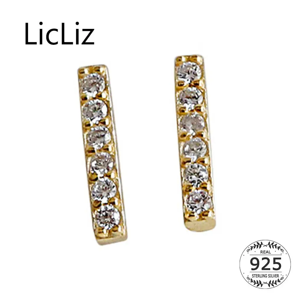 

LicLiz 2019 New 925 Sterling Silver Bar Zircon Stud Earrings for Women with CZ Crystal 18K&White Gold Geometric Jewelry LE0523
