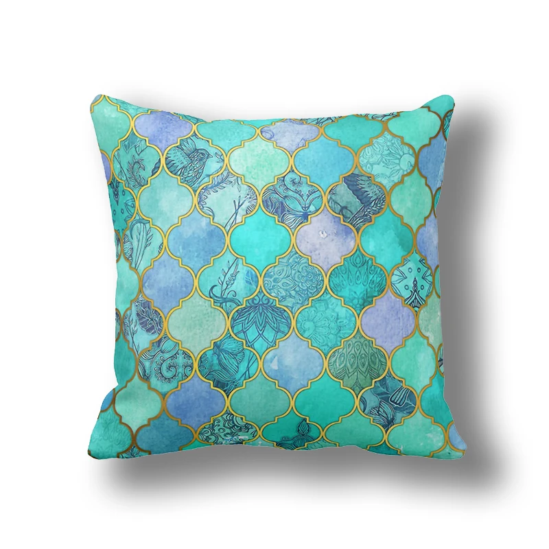 

Jade Mint Tribal Vintage Cushion Covers,Retro Morocco Throw Pillow Covers Outdoor Geometric Decorative Bedding Pillow Case D313