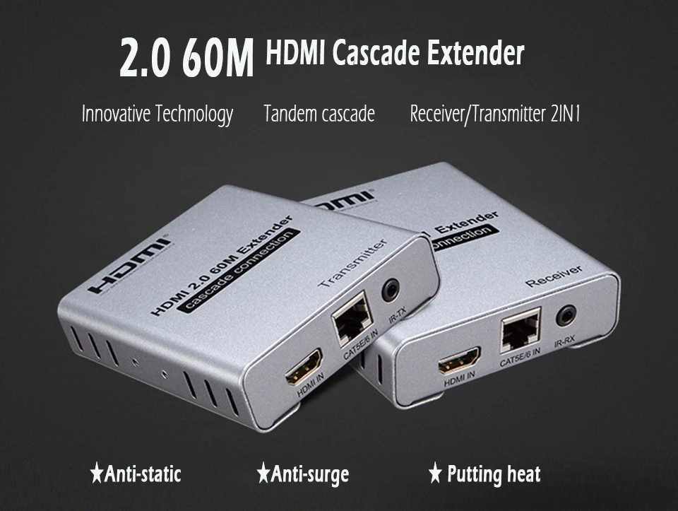 HDMI2.0 4 k@ 60Hz HDMI удлинители 60M HDMI ретранслятор через Cat5E/6 Ethernet кабели с ИК функцией передатчика TX/RX удлинитель