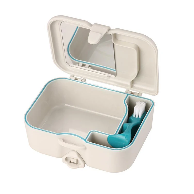 1pcs Denture Travel Case With Built In Mirror And Brush Travel Case