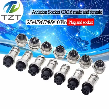 

TZT 1set GX16 2/3/4/5/6/7/8/9/10 Pin Male & Female 16mm L70-78 Circular Aviation Socket Plug Wire Panel Connector for diy