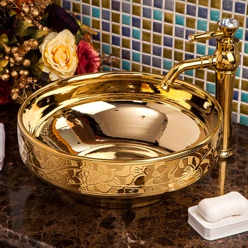 

Golden China Vintage Style Ceramic Art Basin Sink Counter Top Bathroom wash basin ceramic hand wash basin bathroom sink