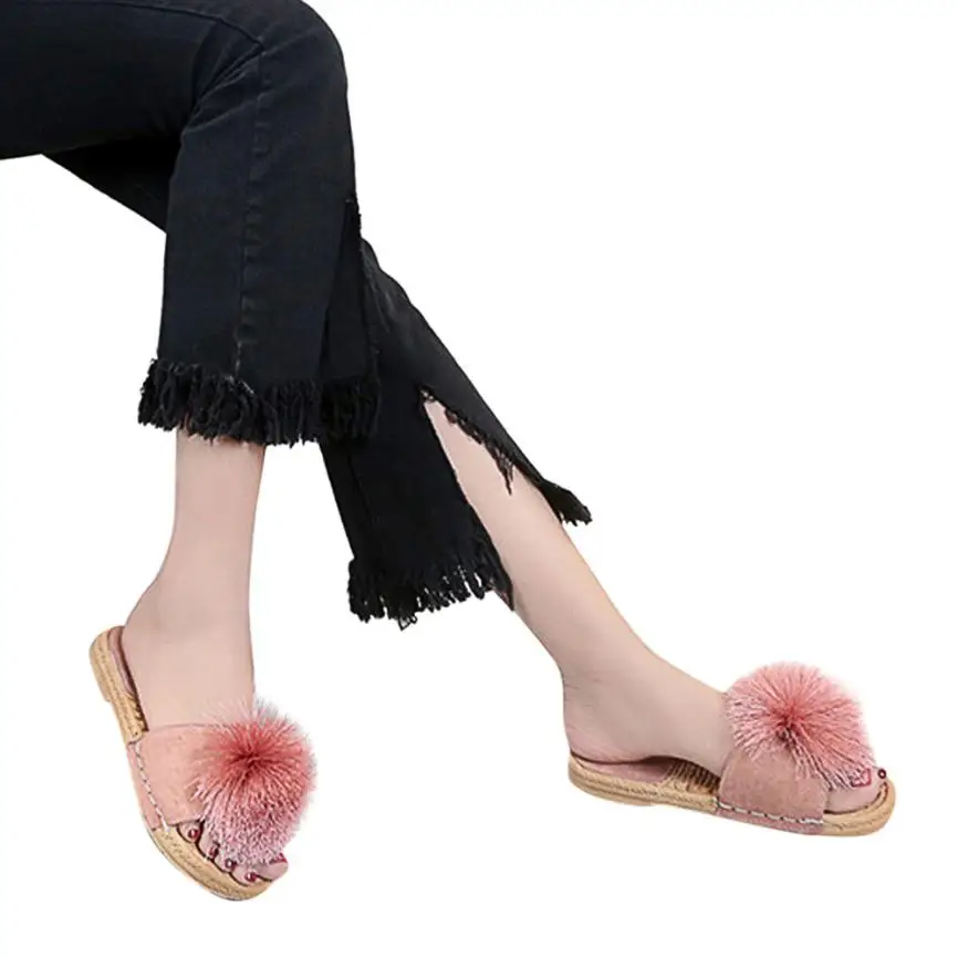

YOUYEDIAN Summer Cute Casual Women Girl Sandals Ladies Slipper Tassel Ball Flat Slippers shoes woman sandalias mujer 2018 #A4