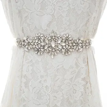 

Silver Crystal Wedding Sash Diamond Wedding Belt Rhinestones Bridal Sash Belt For Women Dresses S162S