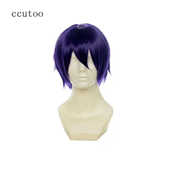 

ccutoo Takasugi Shinsuke 12" Purple Black Short Fluffy Layered Synthetic Hair Heat Resistance Fiber Cosplay Full Wigs + Wig Cap