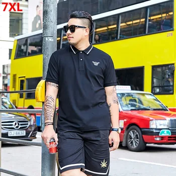

Tide brand large size men's clothing summer 130kg polo shirt embroidery short-sleeved lapel Paul shirt tide fat