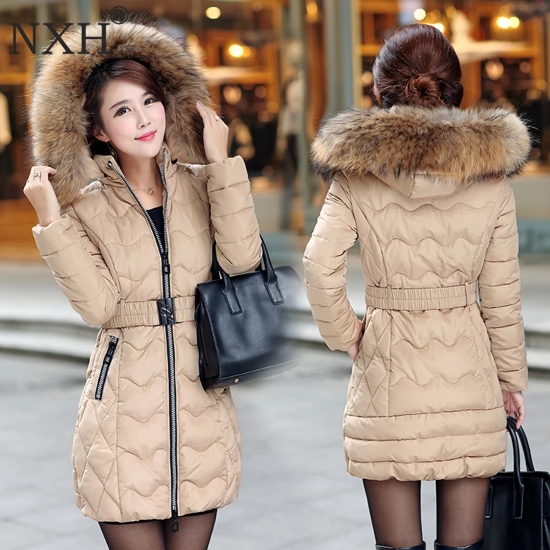 NXH Snow wear wadded jacket female 2018 winter jacket women slim Long Cotton outerwear winter coat women plus size parkas women