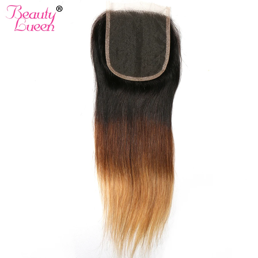

Ombre Lace Closure Free Part Brazilian Straight Closure 1b/4/27 Three Tone Closure Color Non Remy Human Hair