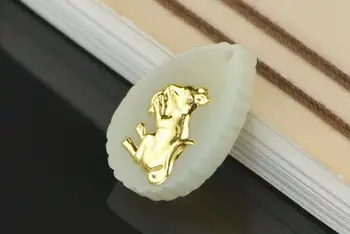 

Natural Hetian Jade Gold Inlay Jade Zodiac Gold PendantH08#