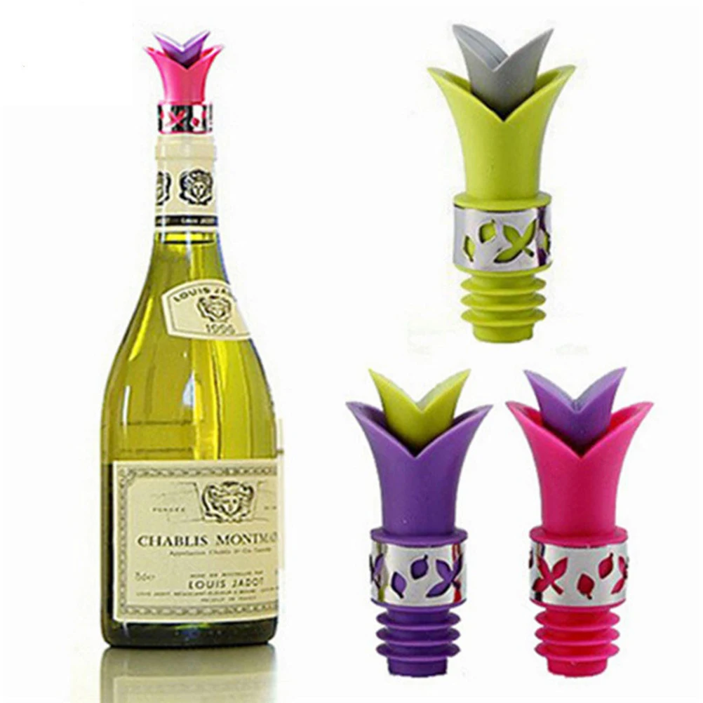 Силиконовые бутылки вина лилии пробки пищевой прочный вино pourer барные инструменты кухонные аксессуары 3 цвета