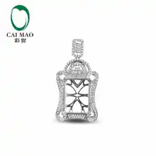 Caimao Полу смонтировать кулон Изумрудный Cut настройки и 0.76 КТ АЛМАЗ 18 К Белое золото Gemstone Обручение Ювелирные украшения