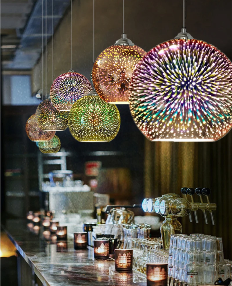 3D Firework Ceiling Light Chandelier Glass Droplight Lampshade Bar Decor Lamp