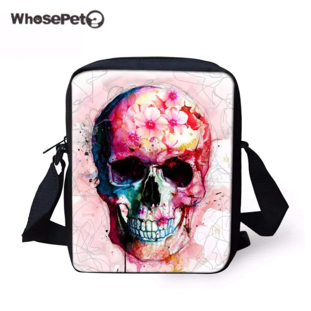 

WHOSEPET Punk Girls Cross Body Bag Women Purse and Handbag Skulls Bao Bao Vintage Small Messenger Bags Causal Travel Clutch Bag