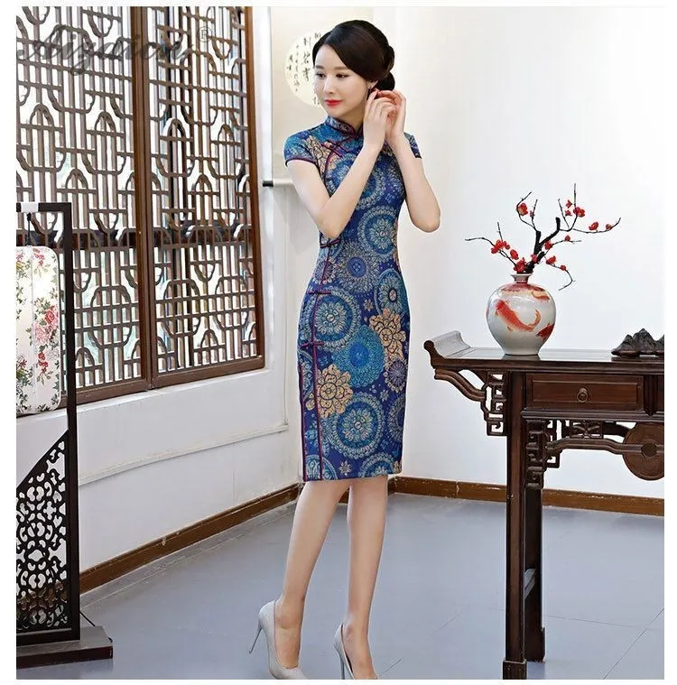 Оригинальное женское традиционное китайское платье Ципао в стиле ретро с цветочным узором, китайское женское длинное платье Ципао, Восточное винтажное платье