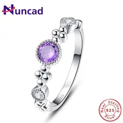Nuncad Классический круглый натуральный фиолетовый камень обручение кольцо Аутентичные 925 пробы серебро женщина цветок Форма вечерние