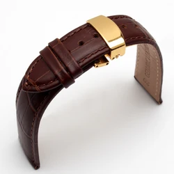 Premium Genuine Leather Watch Strap with Butterfly Clasp - Men's Bracelet Style - 22mm (Black rosegold buckl)