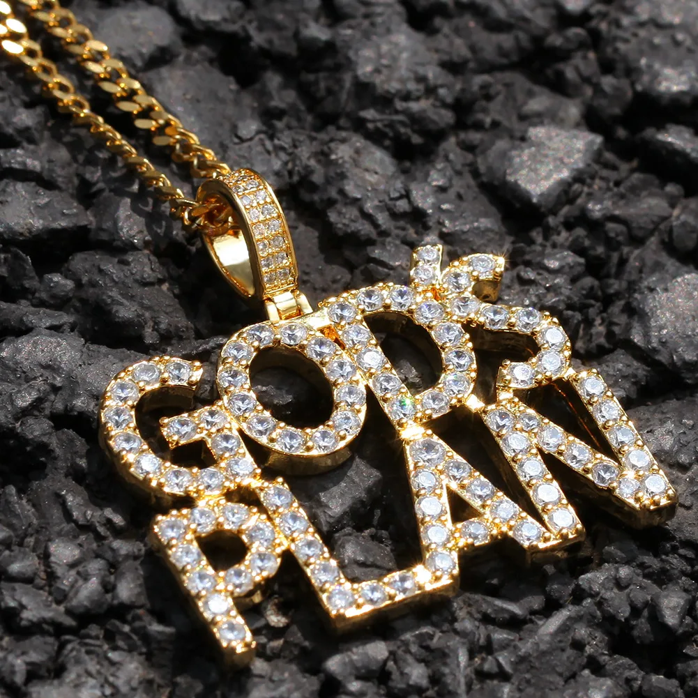 

Men's Trend Necklace - Hip Hop Zircon Letter Pendant GodsPlan God's Plan Europe and America Personality Men's Fashion Accessorie