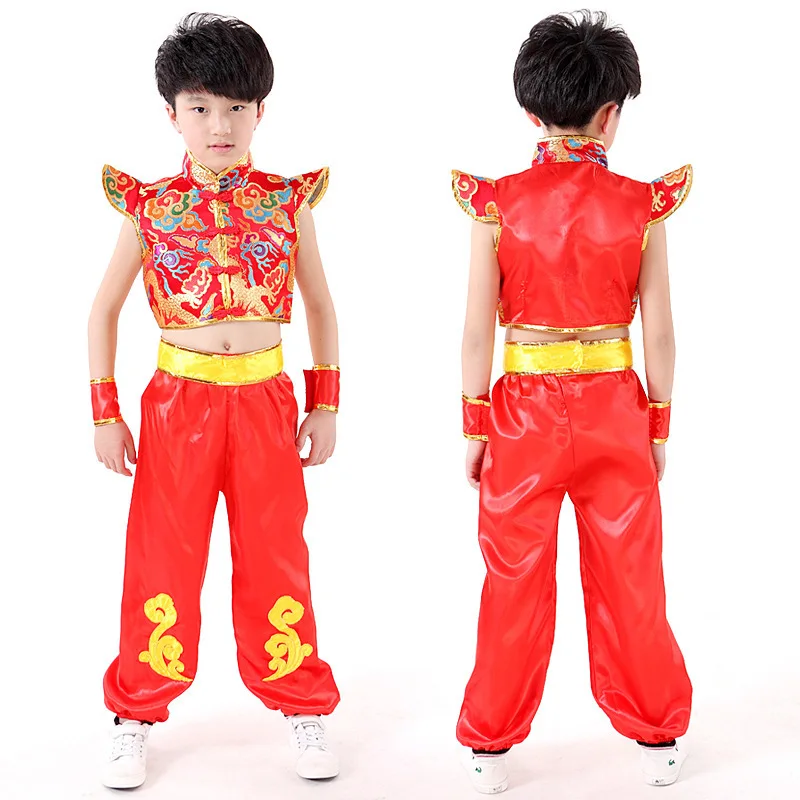 Chinese Costume Red Children Traditional Suit For Kids Chinese Folk