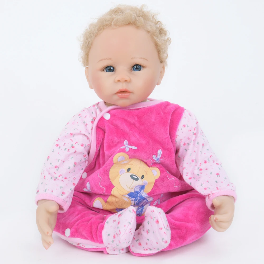 

22" Reborn Baby Doll Rooted Brown Mohair Blue Bebe Lovely Boneca Christmas Gift For Girls Boys Kids