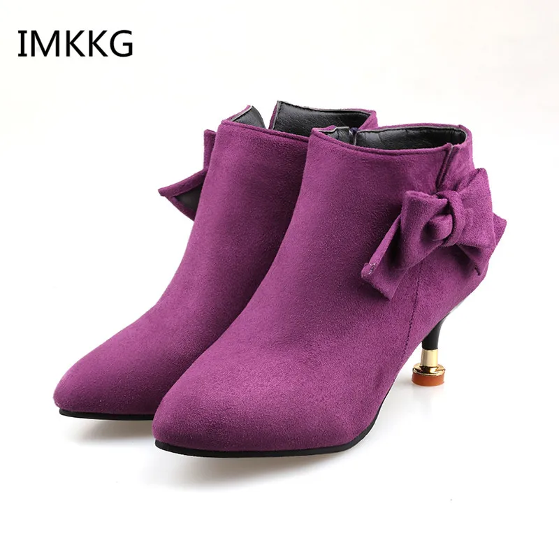

Women Boots High Heel Ankle Boots Bow Ladies Sexy Party Shoes Velvet Female Boots Fall Winter Black 2018 Q658