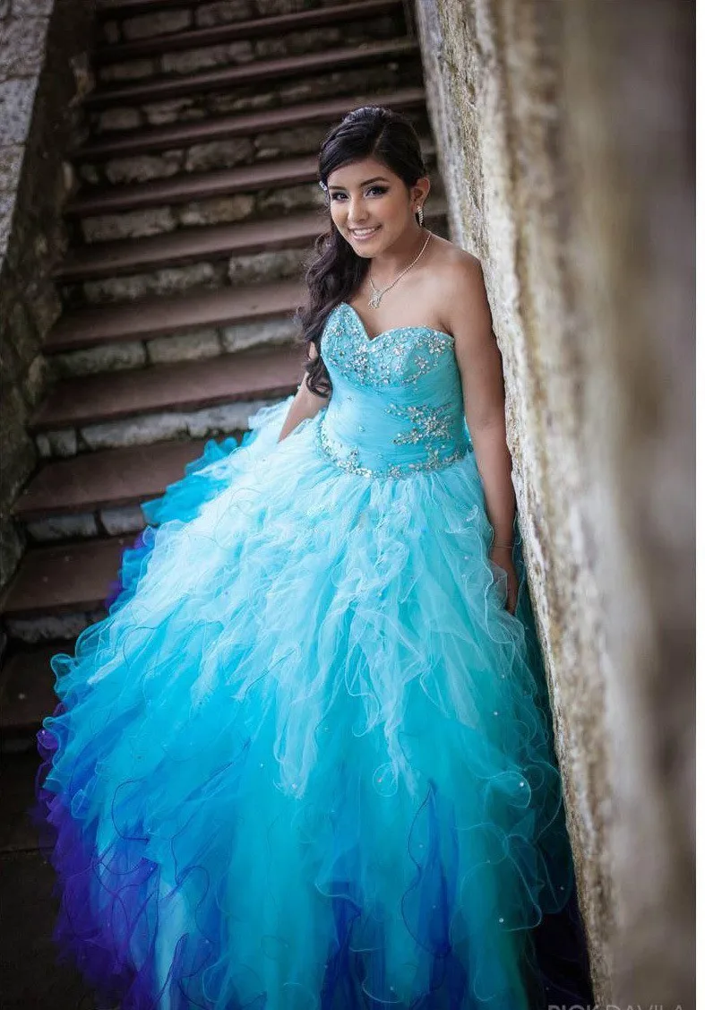 2016 Blue Puffy Quinceanera Dresses 