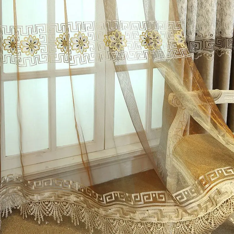 Роскошные вышитые шторы для спальни, отстроченные китайские занавески, отвесные занавески для гостиной, готовые занавески M017& 30 - Цвет: Embroidered Tulle