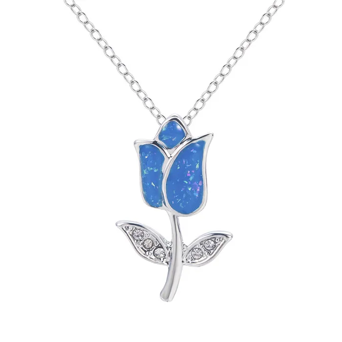 Новая мода синий полимерное покрытие цвет серебра талисман ожерелье кулон ювелирные изделия Синяя подвеска в форме цветка розы для женщин подарок