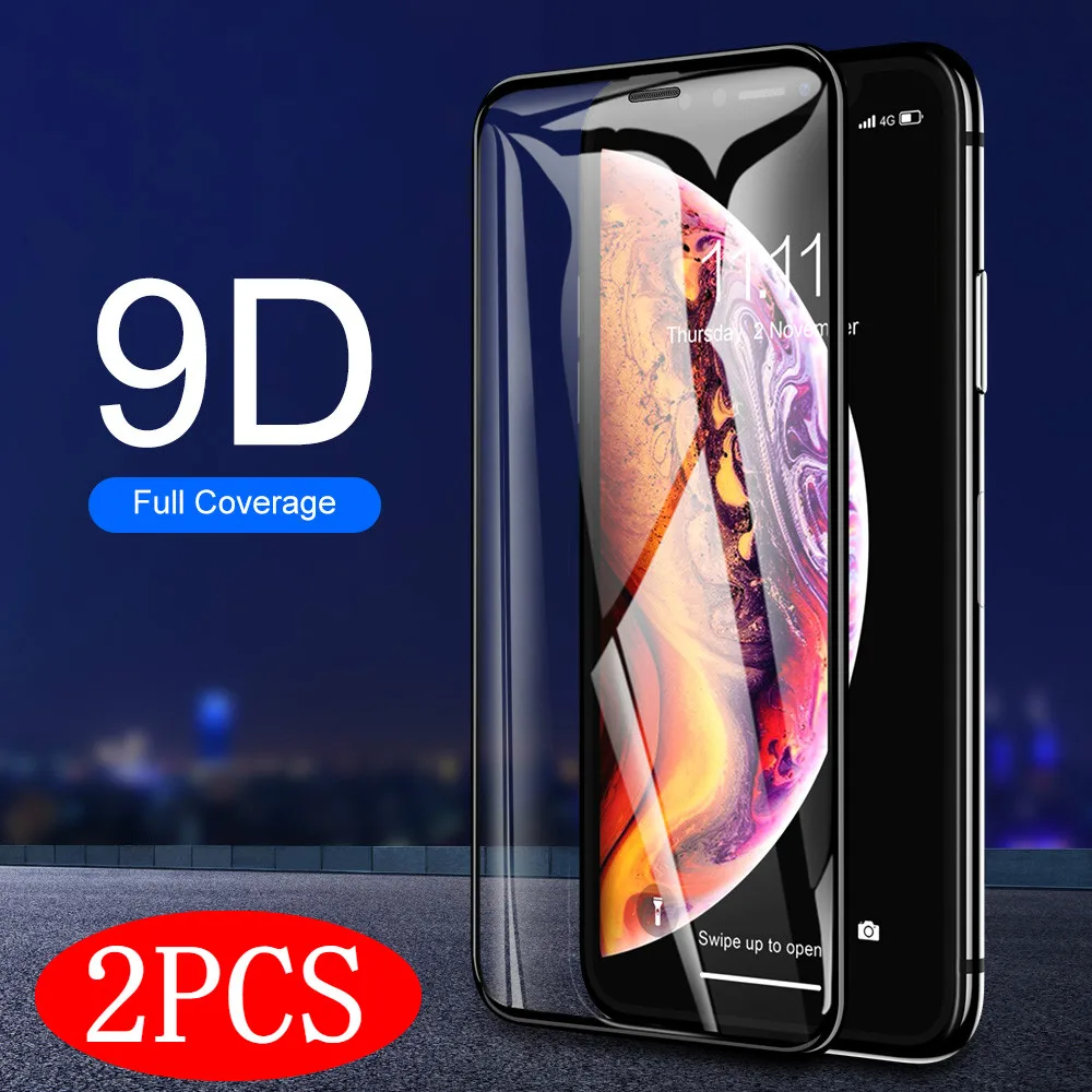 

9D 2PCS Screen Protector Glass For iPhone X XS MAX XR 7 8 6 6S Plus Premiun Tempered Glass Film Cover For iPhone 11 Pro Max Case